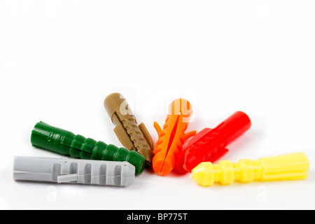 Sei colori di tasselli su sfondo bianco Foto Stock
