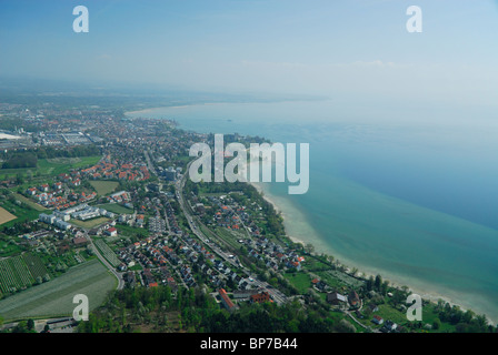 Vista aerea da un dirigibile dirigibile Zeppelin NT di Friedrichshafen, il lago di Costanza (Bodensee), Baden Württemberg, Germania Foto Stock