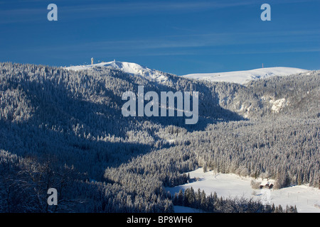 Coperte di neve con Feldberg Seebachtal su un inverno di mattina, Foresta Nera, Baden-Wuerttemberg, Germania, Europa Foto Stock