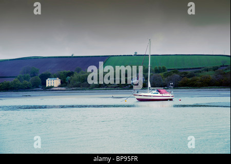 Una barca a vela ormeggiata nel estuario appena fuori st. Dogmaels cardigan West Wales Foto Stock