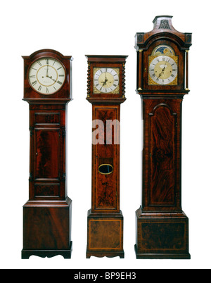 Tre Longcase inglese orologi Foto Stock