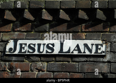 Gesù Lane strada segno nella città universitaria di Cambridge Foto Stock