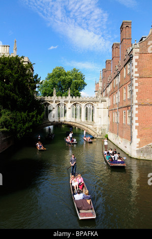 Punting dal Ponte dei Sospiri, St John's College di Cambridge, Inghilterra, Regno Unito Foto Stock