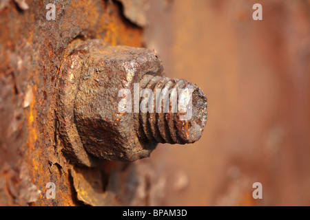 Il vecchio arrugginito dado di ferro che non può essere disattivata Foto Stock