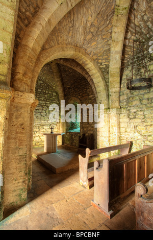 L'interno di St Aldhelm la Cappella di St Aldhelms Testa, Isle of Purbeck, Dorset, Regno Unito Foto Stock