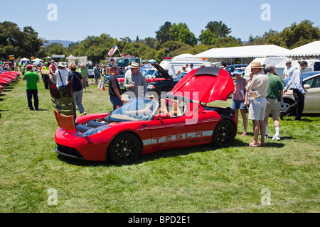 Una Tesla vettura sportiva elettrica sul display al Palo Alto Concours d'Eleganza a Palo Alto in California Foto Stock