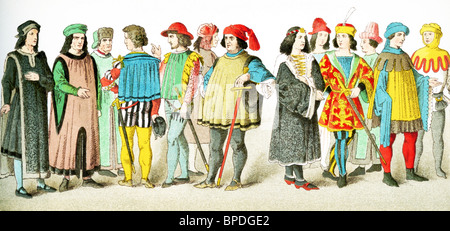 Le figure qui rappresentate sono (da sinistra a destra) un senatore tedesco e e 12 patrizi tedesco tra A.D. 1450 e 1500. Foto Stock