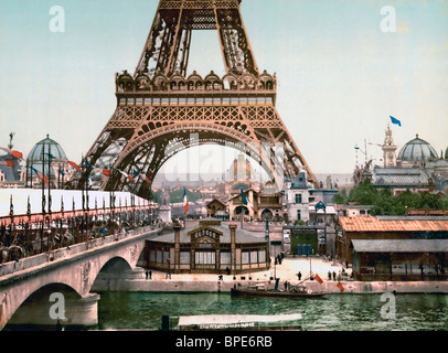 La Torre Eiffel e la vista generale dei motivi, Esposizione Universale, 1900, Parigi, Francia Foto Stock