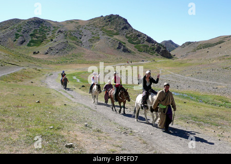 Trekking a cavallo, Yol valley, deserto dei Gobi e Mongolia Foto Stock