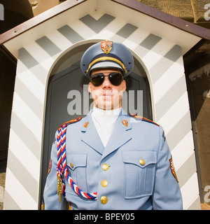 Soldato di guardia alle porte del castello di Praga in Praga, Repubblica Ceca Foto Stock