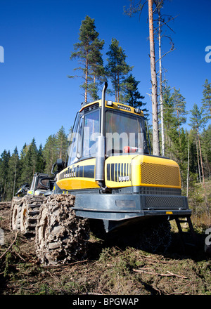 Ponsse Beaver forest harvester a chiara-sito di taglio , Finlandia Foto Stock