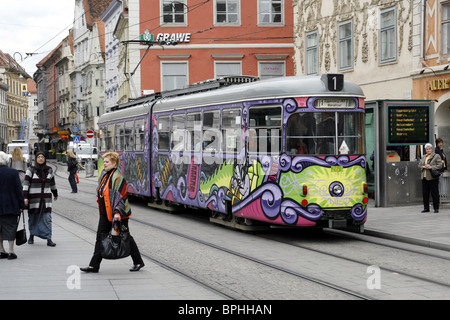 Tram, Hauptplatz, Graz, Stiria, Austria Foto Stock