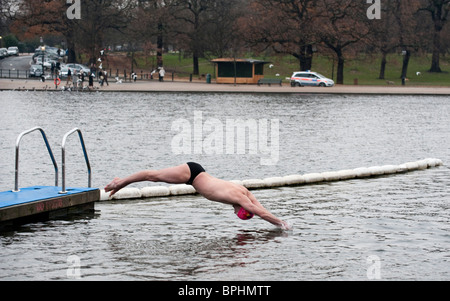 Serpentina club di nuoto il giorno di Natale di nuotare in Hyde Park Londra REGNO UNITO Foto Stock