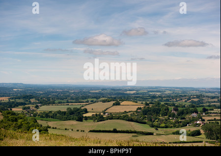 Vista da Spread Eagle collina che affaccia Compton Abbas in Dorset, Inghilterra. Foto Stock