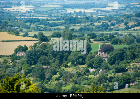 Vista da Spread Eagle collina che affaccia Compton Abbas in Dorset, Inghilterra. Foto Stock