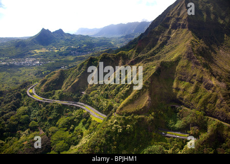 Pali autostrada, montagne Koolau, Oahu, Hawaii Foto Stock
