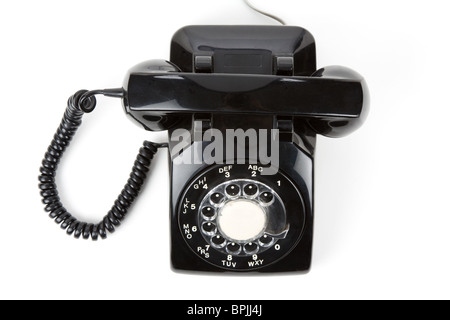 Telefono nero con sfondo bianco Foto Stock
