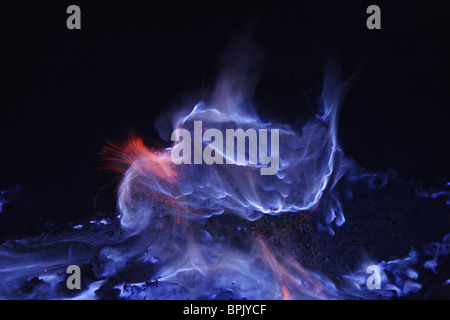 Giugno 16, 2008 - Kawah Ijen, zolfo ardente, isola di Giava, in Indonesia. Foto Stock