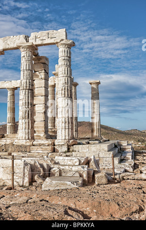 Poseidon il tempio a Capo Sounio in Attica Regione della Grecia. Foto Stock