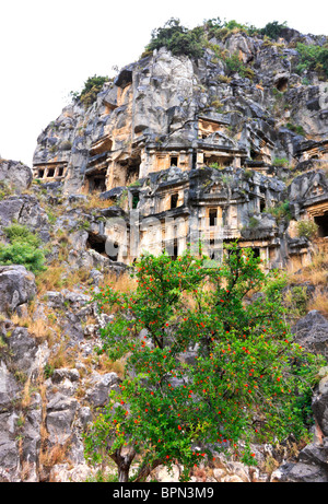 Lycian Rock tombe di Myra, costa Egea, Turchia Foto Stock