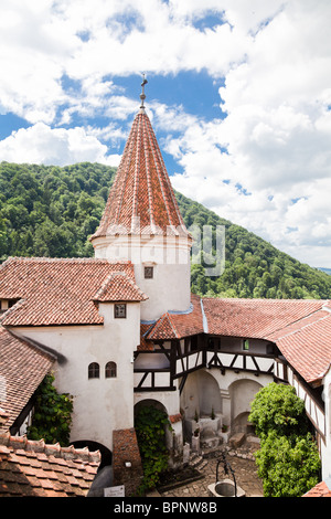 Dettagli del Castello di Bran, noto anche come Castello di Dracula in Romania. Foto Stock