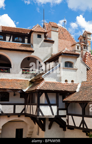 Dettagli del Castello di Bran, noto anche come Castello di Dracula in Romania. Foto Stock