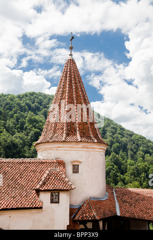 Dettagli del Castello di Bran, noto anche come Castello di Dracula in Romania. Foto Stock