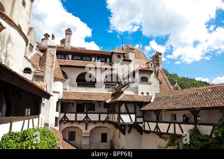 Dettagli del Castello di Bran, noto anche come Castello di Dracula in Romania. Foto Stock