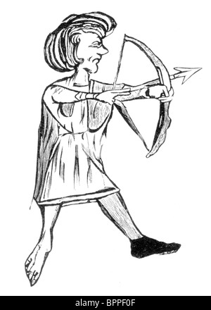 Bianco e Nero illustrazione; un arciere gallese; xiii secolo; dal Liber Albus Foto Stock