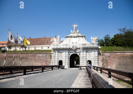 La terza porta di Alba Carolina fortezza in Alba Iulia, Romania. Foto Stock