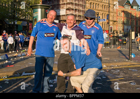 I tifosi di calcio in Manchester City per la Coppa UEFA 2008 opponendosi al Glasgow Rangers e la st Pietroburgo FEDERAZIONE Zenit Foto Stock