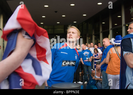 I tifosi di calcio in Manchester City per la Coppa UEFA 2008 opponendosi al Glasgow Rangers e la st Pietroburgo FEDERAZIONE Zenit Foto Stock