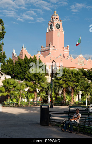 Palacio Municipal, Plaza Mayor, Merida, Yucatan, Messico Foto Stock