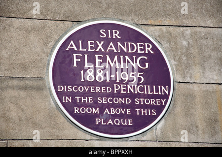 Sir Alexander Fleming placca, St Mary's Hospital, Paddington, City of Westminster, Greater London, England, Regno Unito Foto Stock