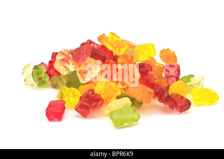 Gummy bears isolati su sfondo bianco. Foto Stock