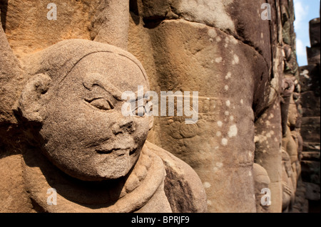 Deep rilievi, lebbroso re terrazza, Angkor, Siem Reap, Cambogia Foto Stock