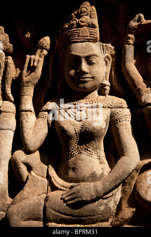 Deep rilievi, lebbroso re terrazza, Angkor, Siem Reap, Cambogia Foto Stock