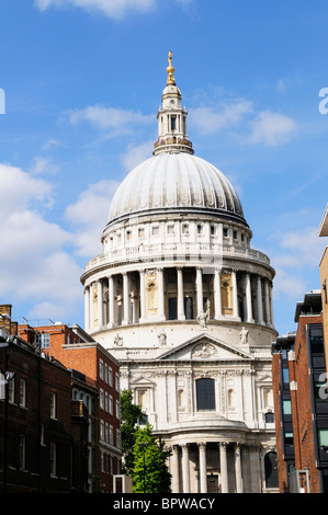 Vista della cattedrale di St Paul da Peter's Hill, London, England, Regno Unito Foto Stock