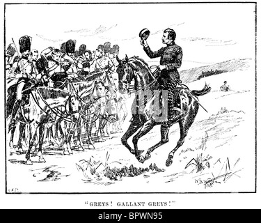 Il generale Sir James Yorke Scarlett prima della Royal Scots grigi durante la Battaglia di Balaklava Foto Stock