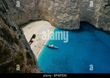 Navagio Beach o naufragio Bay sull'isola di Zante Foto Stock