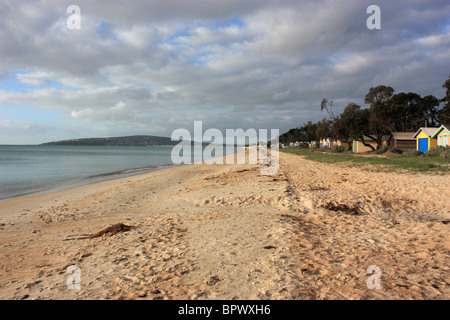 Legname di colorate case sulla spiaggia della penisola di Mornington VICTORIA AUSTRALIA BDA Foto Stock