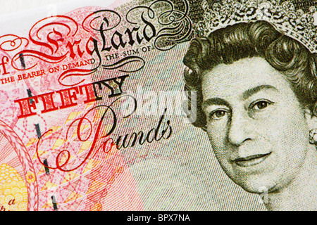 Cinquanta GBP sterlina britannica banconota Foto Stock