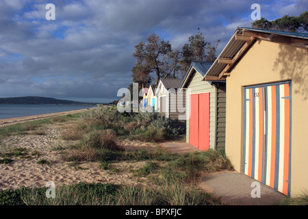 Legname di colorate case sulla spiaggia della penisola di Mornington VICTORIA AUSTRALIA BDA Foto Stock