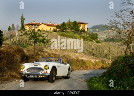 Austin Healey 3000MKIII 1965 sulla strada del vino Barolo regione in Italia Foto Stock