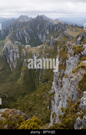 Vista lungo la Western Arthurs mountain range da Mt Hesperus Foto Stock