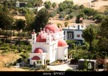 Fotografia aerea di th chiesa greco ortodossa nel mare di Galilea Foto Stock