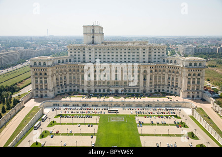 Fotografia aerea del rumeno Palazzo del Parlamento nella città di Bucarest Foto Stock