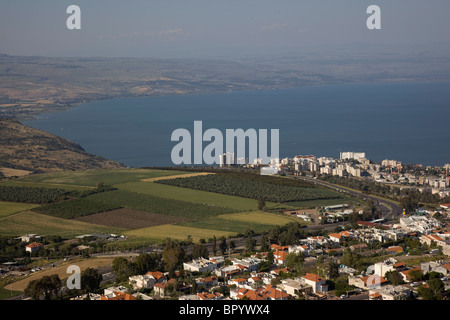 Fotografia aerea della città di Tiberiade sulla costa del Mare di Galilea Foto Stock