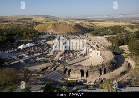 Fotografia aerea delle rovine dell' antica città di Beit Shean Foto Stock