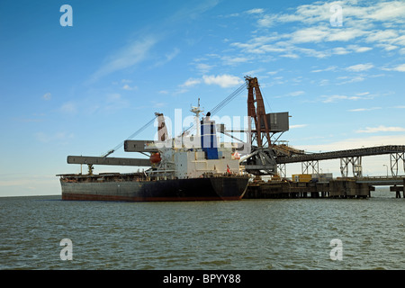 Caricamento di carbonio in nave al porto di Danzica, Polonia. Foto Stock